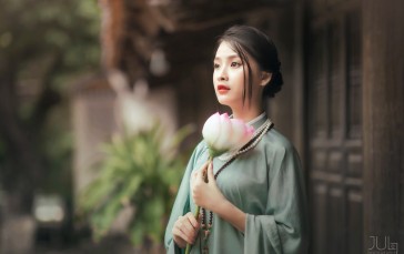 Women, Model, Asian, Lotus Wallpaper