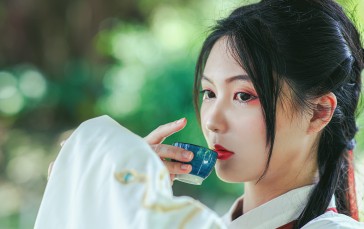 Asian, Women, Model, Cup, Blurred, Blurry Background Wallpaper