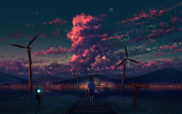 Anime, Anime Girls, Clouds, City Lights Wallpaper