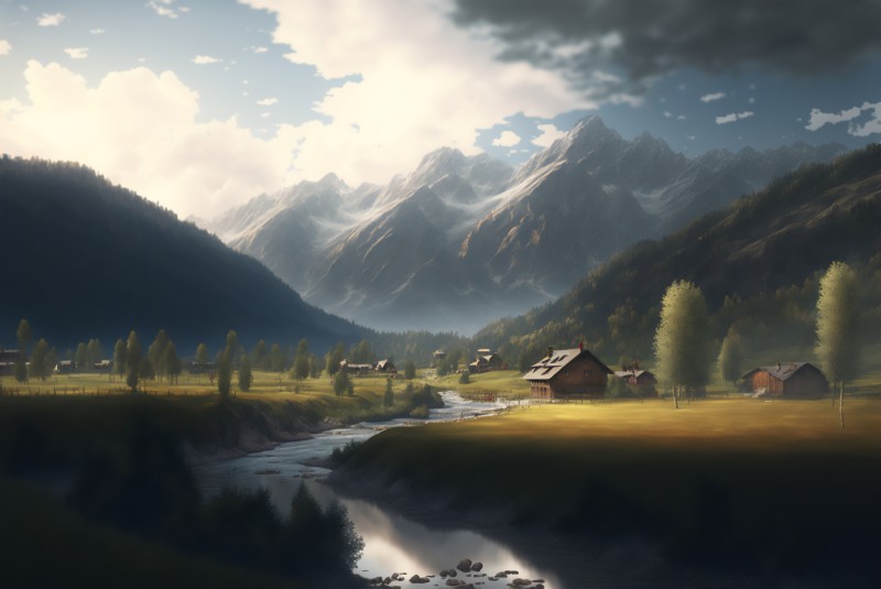 AI Art, Mountains, Shadow, Landscape Wallpaper