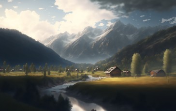 AI Art, Mountains, Shadow, Landscape Wallpaper