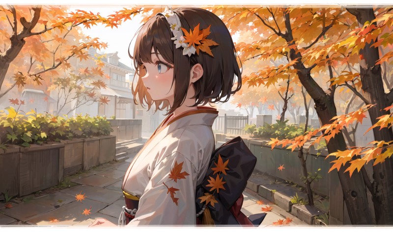 Anime, Anime Girls, Flower in Hair, Leaves Wallpaper