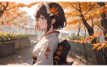 Anime, Anime Girls, Flower in Hair, Leaves Wallpaper