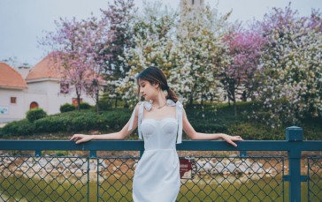 Qin Xiaoqiang, Women, Brunette, Dress, White Clothing Wallpaper