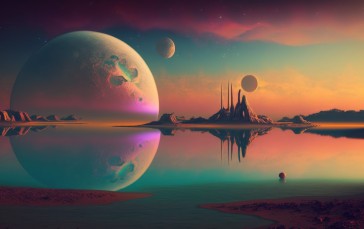 AI Art, Illustration, Science Fiction, Planet, Reflection Wallpaper