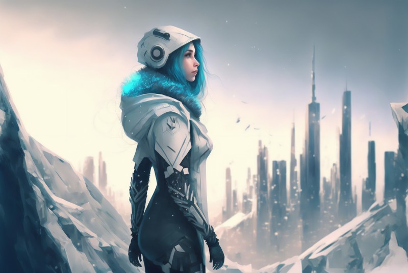 AI Art, Women, Snow, Winter, Cyberpunk Wallpaper