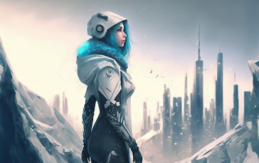 AI Art, Women, Snow, Winter, Cyberpunk Wallpaper