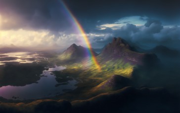 AI Art, Rainbows, Mountains, Clouds Wallpaper