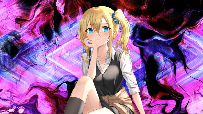 Anime Girls, Creative Coding, Blonde, Side Ponytail, Blue Eyes Wallpaper