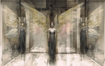 AI Art, Angel, Pencil Drawing, Watercolor, Wings Wallpaper