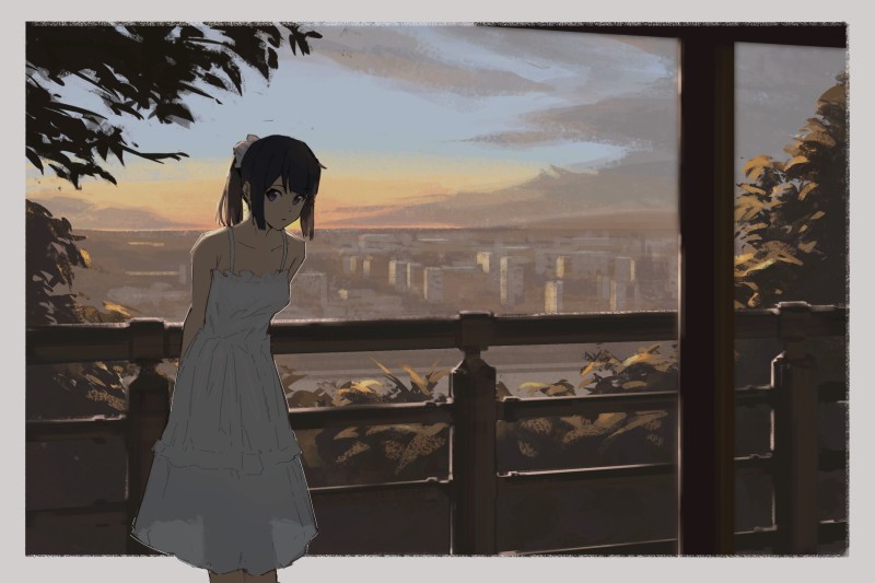 Anime Girls, Dawn, City, Looking at Viewer, Sunset Wallpaper