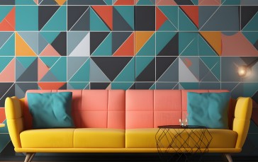 AI Art, Pastel, Interior Design, Minimalism, Simple Background, Couch Wallpaper