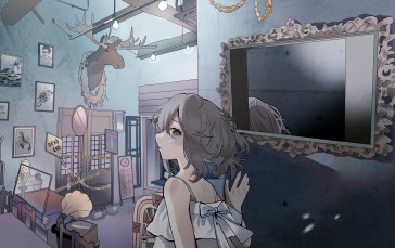 2D, Anime Girls, Mirror, Reflection, Moose Wallpaper