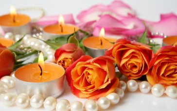 Jewelry, Pearls, Rose, Candles Wallpaper