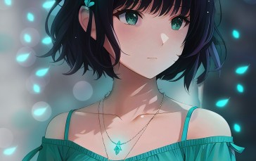 Anime Girls, Portrait Display, Necklace, AI Art Wallpaper