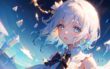 AI Art, Gradient Hair, Short Hair, Anime Girls, Light Blue Eyes Wallpaper