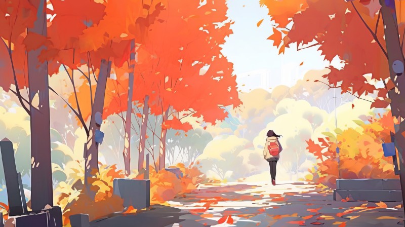 AI Art, Fall, Leaves, Orange, Women Wallpaper