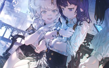 Anime, Anime Girls, Horns, White Hair, Rain, Street Light Wallpaper