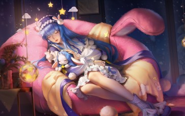 Honor of Kings, Anime, on Sofa, Blue Hair, Sleeping, Closed Eyes Wallpaper