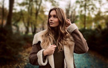 Brunette, Women, Model, Outdoors, Jacket, Brown Coat Wallpaper