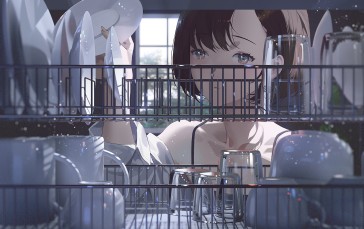 Anime, Anime Girls, Plates, Glass, Cup Wallpaper