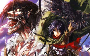 Shingeki No Kyojin, Eren Jeager, Giant, Mikasa Ackerman, Vapor, Raven Wallpaper