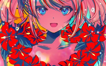 Anime Girls, Colorful, Flowers, Portrait Display Wallpaper