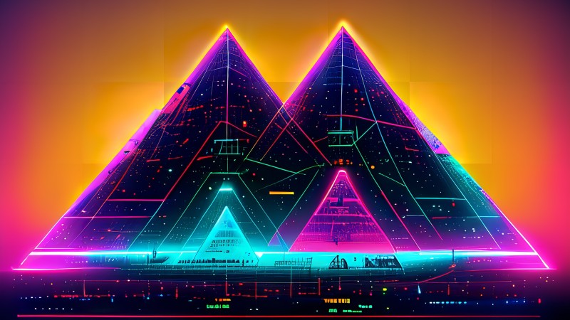 Neon, Pyramid, AI Art, Colorful, Simple Background Wallpaper