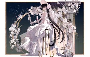 Anime, Anime Girls, Pixiv, Long Hair, Wine Glass Wallpaper