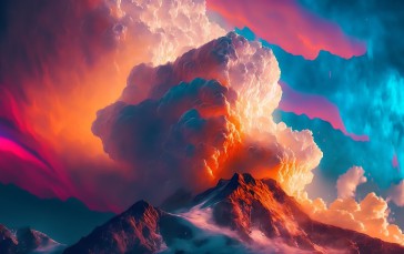 Winter, Snow, Mountains, Color Burst Wallpaper