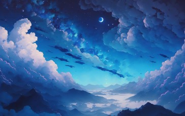 Clouds, Moon, Starry Night, Stars Wallpaper