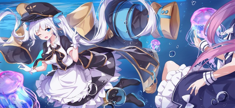 Anime Girls, Water, Underwater, Bubbles, Jellyfish Wallpaper