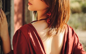 Vij Studio, Women, Asian, Sunlight, Red Clothing, Backless Wallpaper