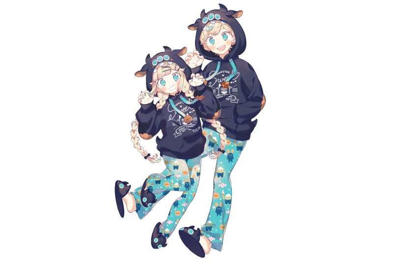 Anime Twins, Cute, Matching Outfit, Hoodie, Blonde Wallpaper