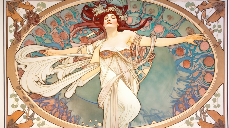 AI Art, Women, Dancing, Art Nouveau, Illustration Wallpaper