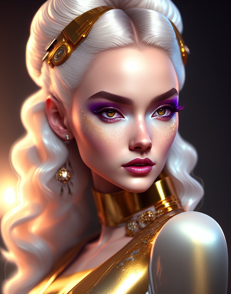 AI Art, Women, Silver Hair, Makeup Wallpaper