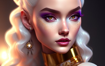 AI Art, Women, Silver Hair, Makeup Wallpaper