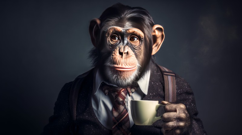 AI Art, Chimpanzees, Coffee, Clothes Wallpaper