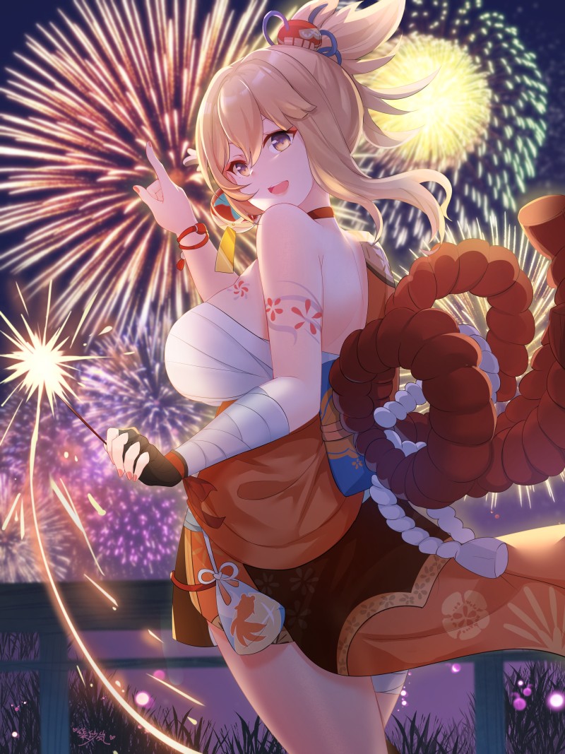 Anime, Genshin Impact, Yoimiya (Genshin Impact), Fireworks Wallpaper
