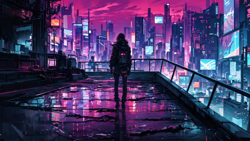 Illustration, AI Art, Cyber, Futuristic City, Anime Girls Wallpaper