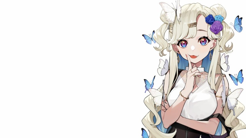 Blonde, Blue Butterflies, Colorful Eyes, Anime Girl Wallpaper