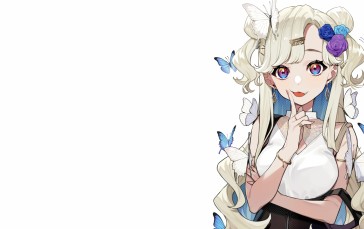 Blonde, Blue Butterflies, Colorful Eyes, Anime Girl Wallpaper