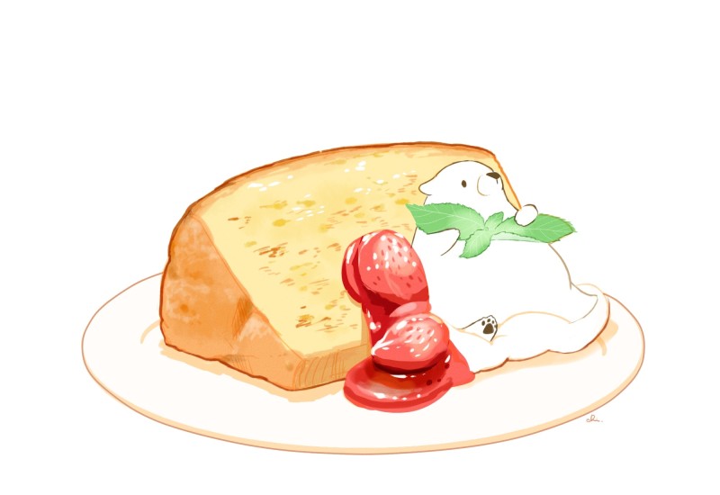 Anime Cake, Dessert, Strawberries, Fruits, Polar Bear Wallpaper