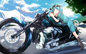 Kawashiro Nitori, Touhou, Motorcycle, Blue Hair, Anime Wallpaper