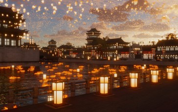 Anime, Flowers, Lantern, Lantern Festival, City Lights Wallpaper