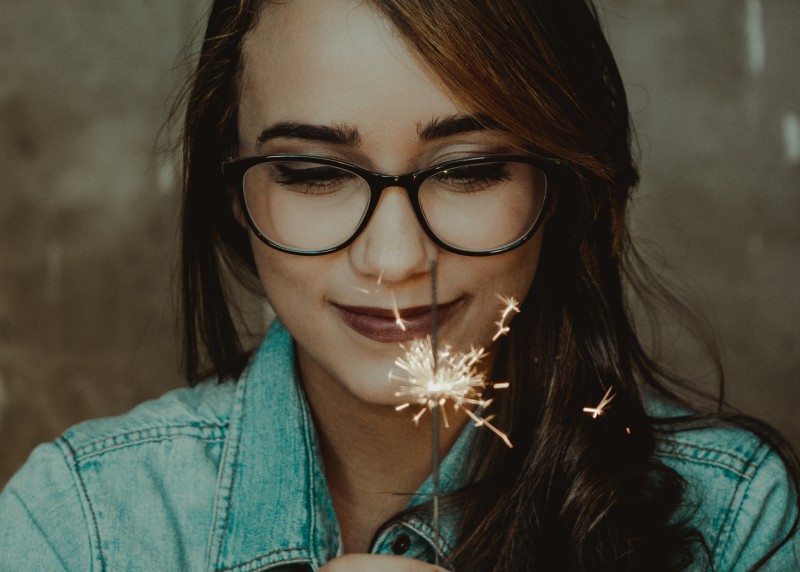 Sparkler, Glasses, Smiling, Beauty, Cute Wallpaper