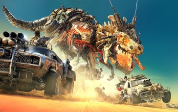 Desert, Tyrannosaurus Rex, Dinosaur, Heavy Vehicles Wallpaper