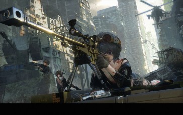 Anime Girls, Ruins, Girls with Guns, Helicopters, Sniper Rifle Wallpaper
