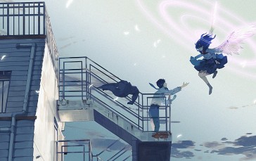 Fallen Angel, Anime Girl And Boy, Magic, Stairs, Artistic Wallpaper