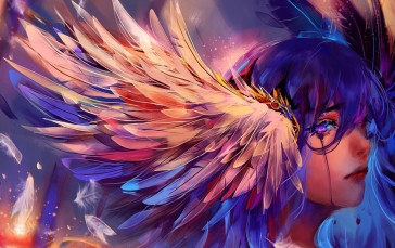 Fantasy Women, Wings, Purple Hair, Artwork Wallpaper